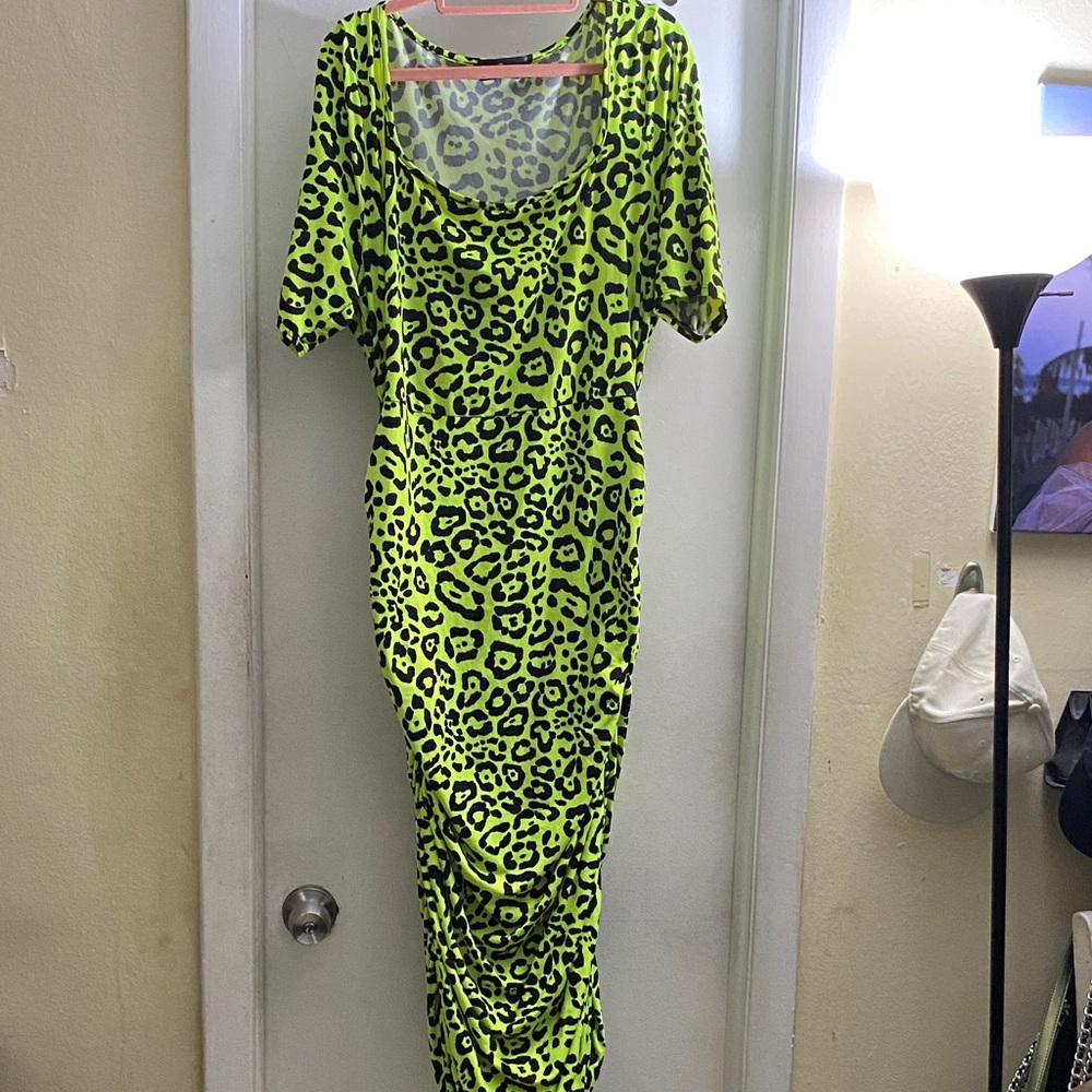 Leopard Print Green Dress